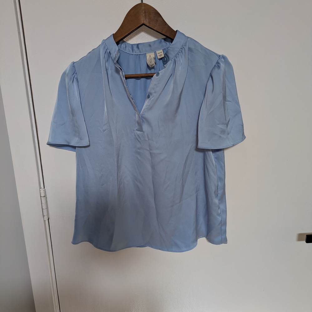Silky Light Blue Short Sleeve Blouse